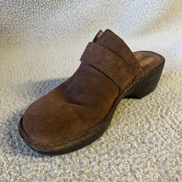 Born Leather Womens Shoes 8  Brown Mules Slip On Casual Wedge Heel - Picture 1 of 10